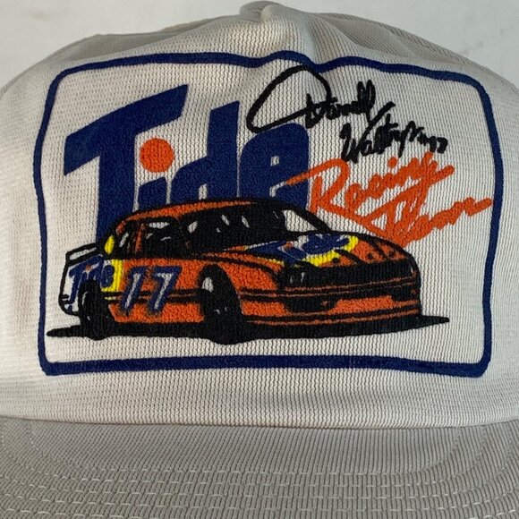 Vintage Darrel Waltrip Trucker Hat Cap Snapback USA Tide Racing Puffy Print Mesh - Picture 5 of 10